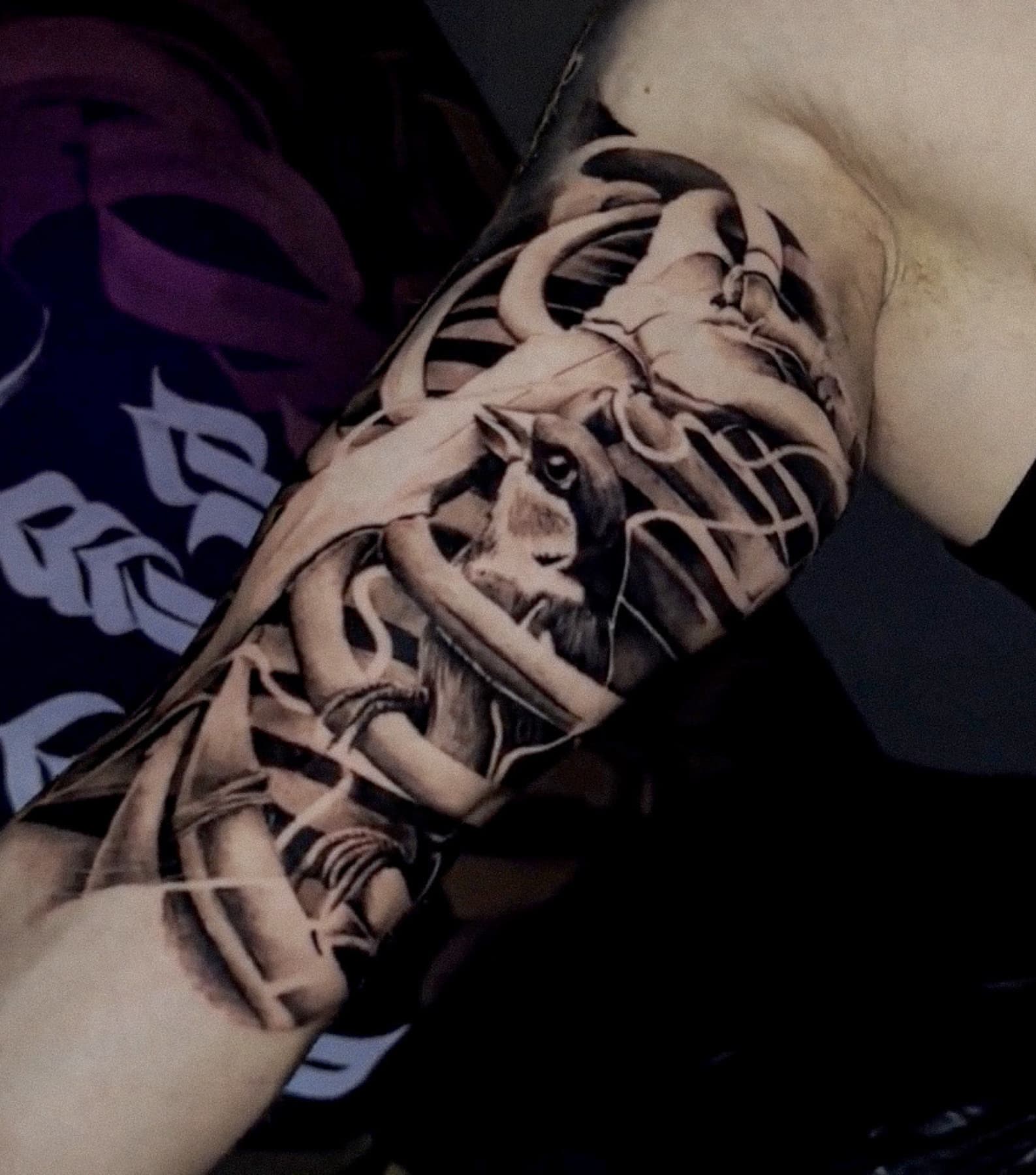 Black and grey tattoo detail