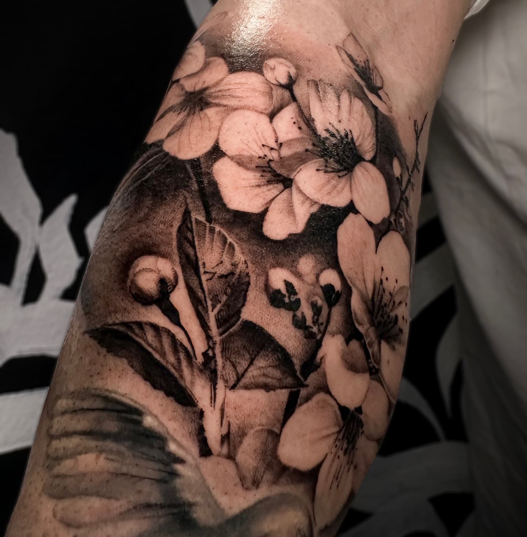 Black and grey tattoo close-up