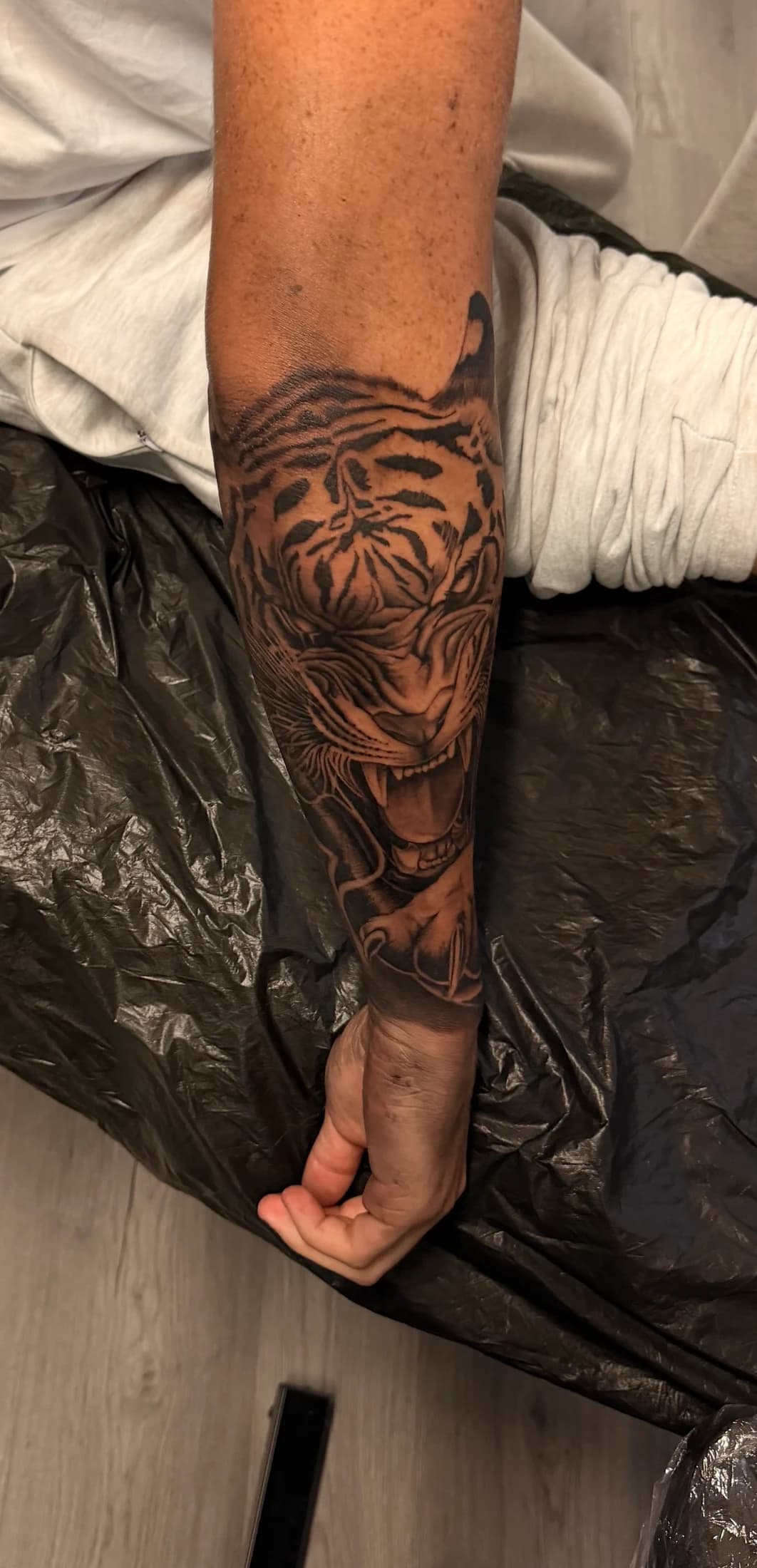 Black and grey dice cards and rose tattoo