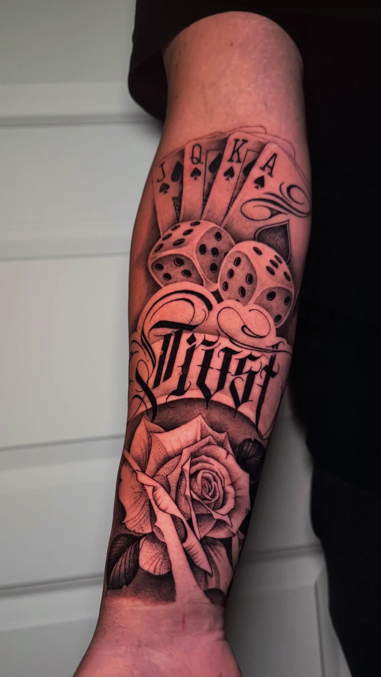 Black and grey realism tattoo close up